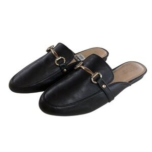 BRASH - Black Slip On Mule‎ shoes gold Accents flat - Size 10